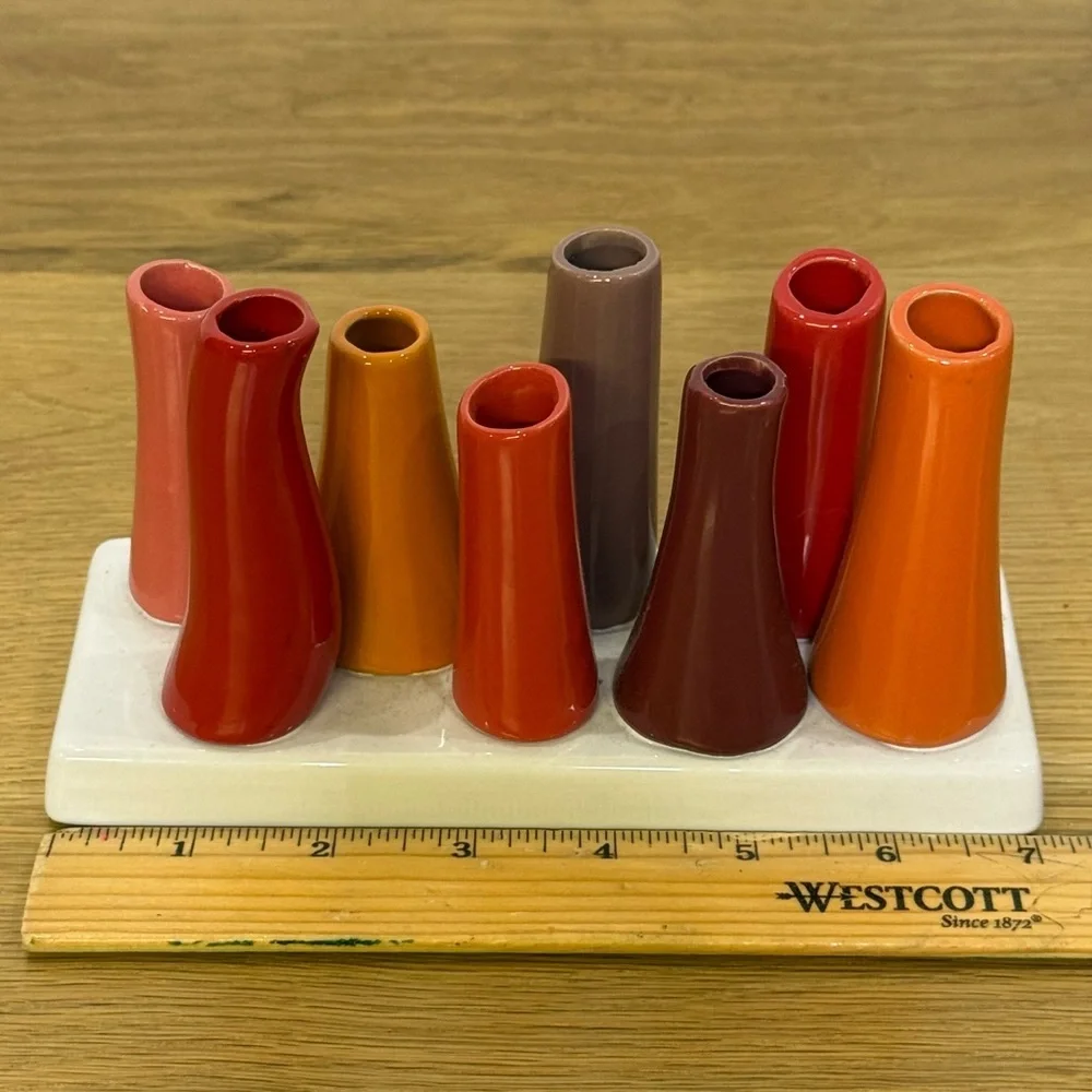 Chive MCM style Bud Vase Cluster Ceramic Flower Holder Orange, Red, Mustard